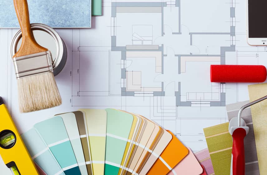 decorator's work table with tools